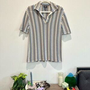 Crochet striped short sleeve shirt